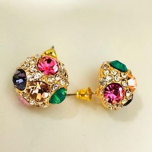 Gold Colored Crystal White Colorful Rhinestone Push Back Half Ball Stub Earring